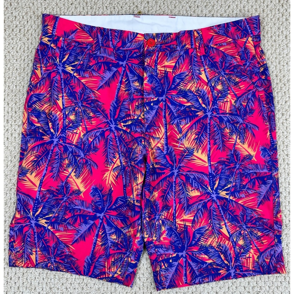 Hreski Shorts Mens 34 Multicolor Tropical Palm Trees Hawaiian Performance Chino